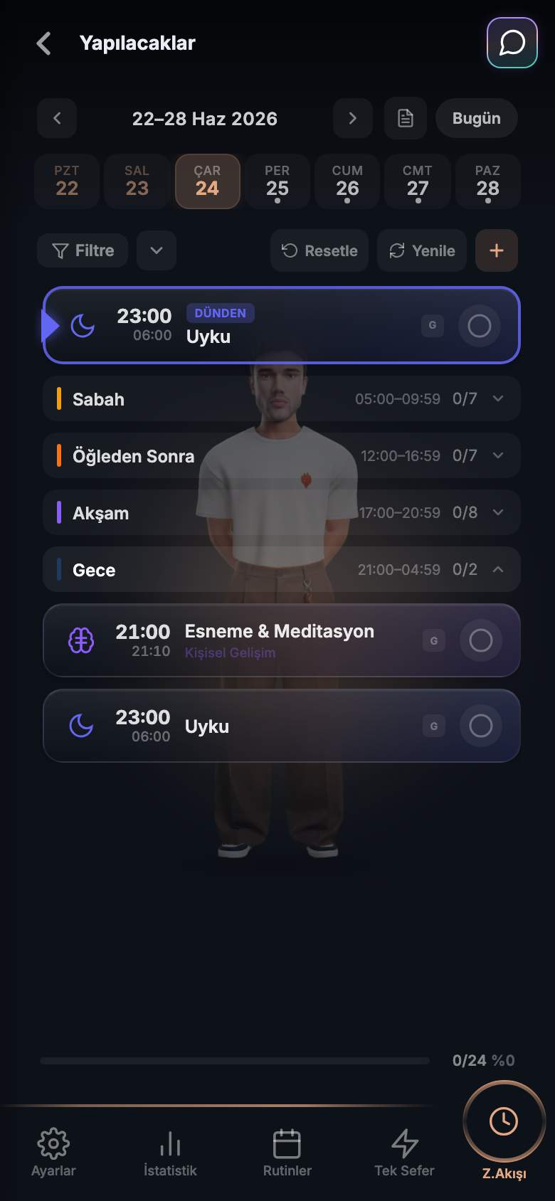 LifeOS zaman akışı ekranı