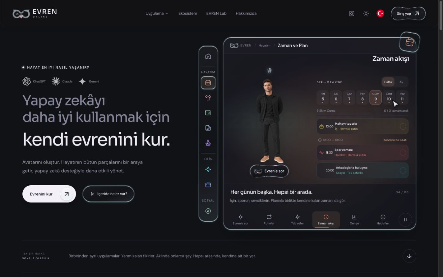 evren.online web sitesi ön izlemesi
