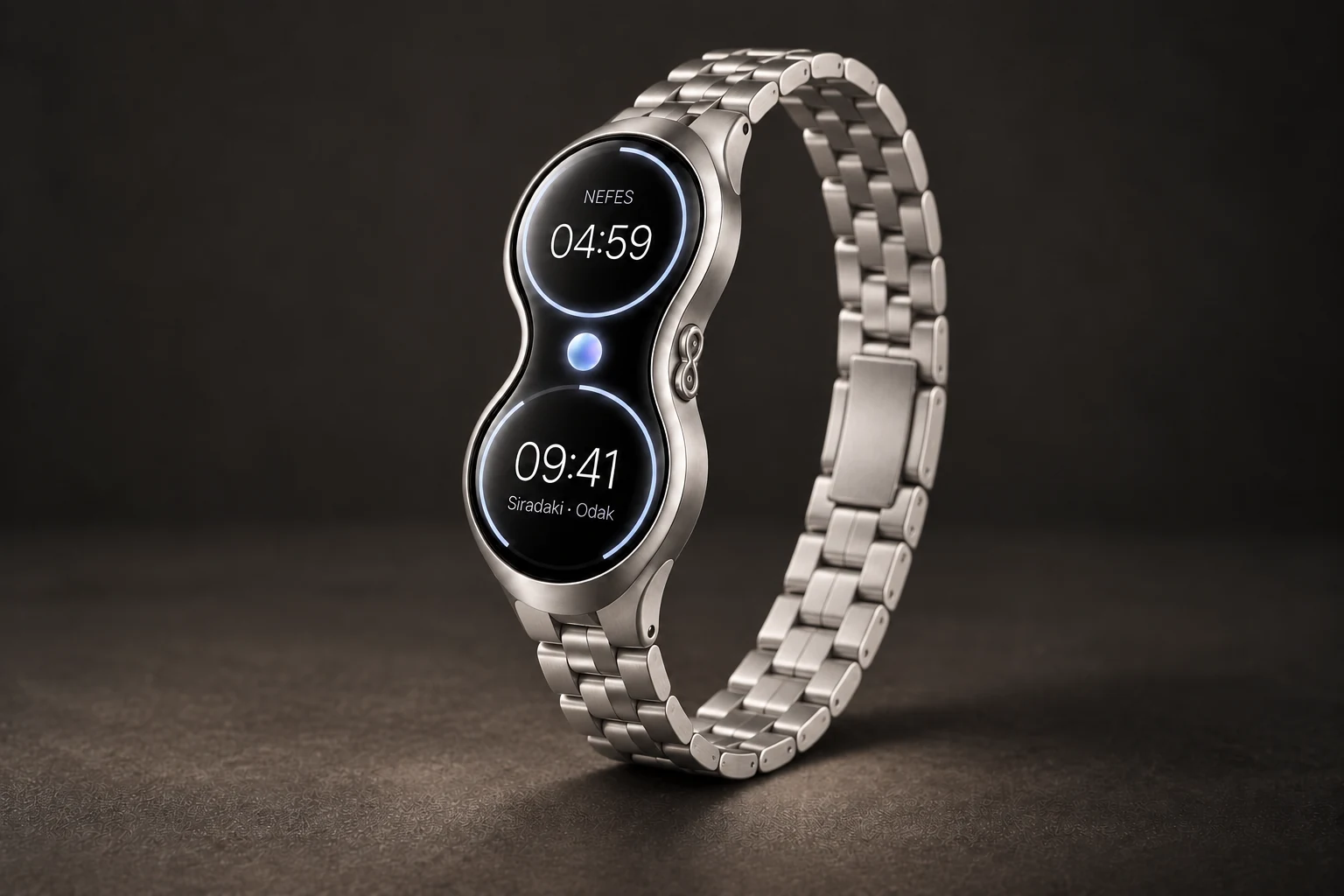 Aynı sonsuzluk biçimli Evren Watch, ince metal bilezik ve saten gümüş görünümü